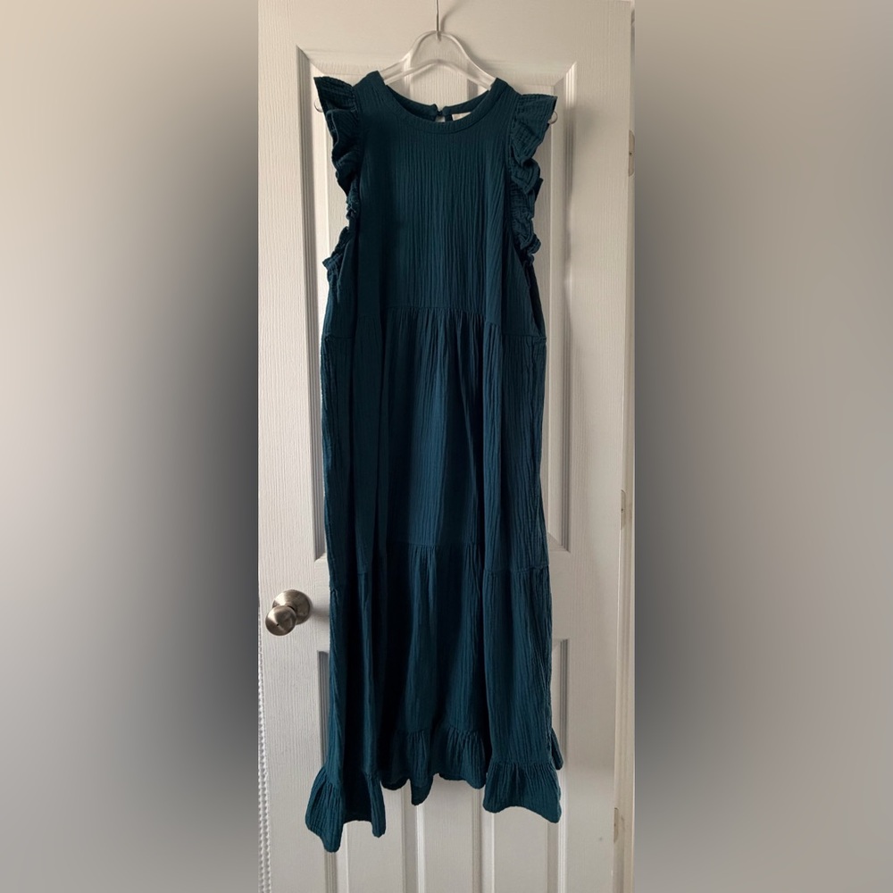 Universal Thread Dark Teal Ruffled Sleeve Tiered Maxi Dress